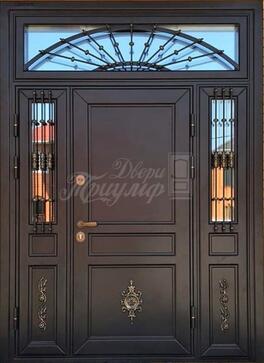 Одностворчатая дверь МДФ со стеклом и ковкой №486 для коттеджа в Старой Купавне