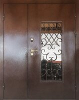 Металлическая дверь Порошковое напыление со стеклом и ковкой №379 для улицы