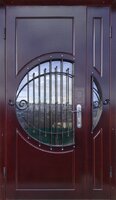 Металлическая дверь Двустворчатая дверь МДФ со стеклом и ковкой №476 для коттеджа