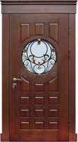 Металлическая дверь Одностворчатая дверь МДФ со стеклом и ковкой №482 для коттеджа