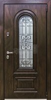 Металлическая дверь Входная дверь с массивом дуба со стеклом и ковкой №295
